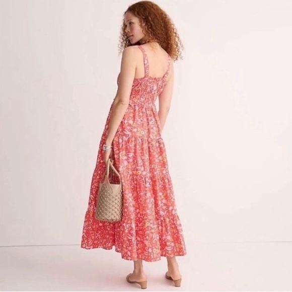 J. Crew Ruffle Trim Tiered Maxi Dress XS Petite Sunny Blooms Coral Cottage NWT - Picture 3 of 14
